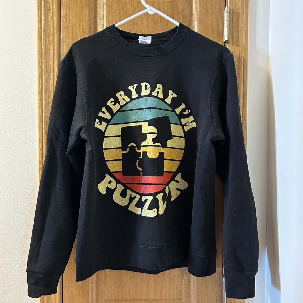 Port & Company Everyday I'm Puzzlin' Graphic Sweatshirt Black Size M